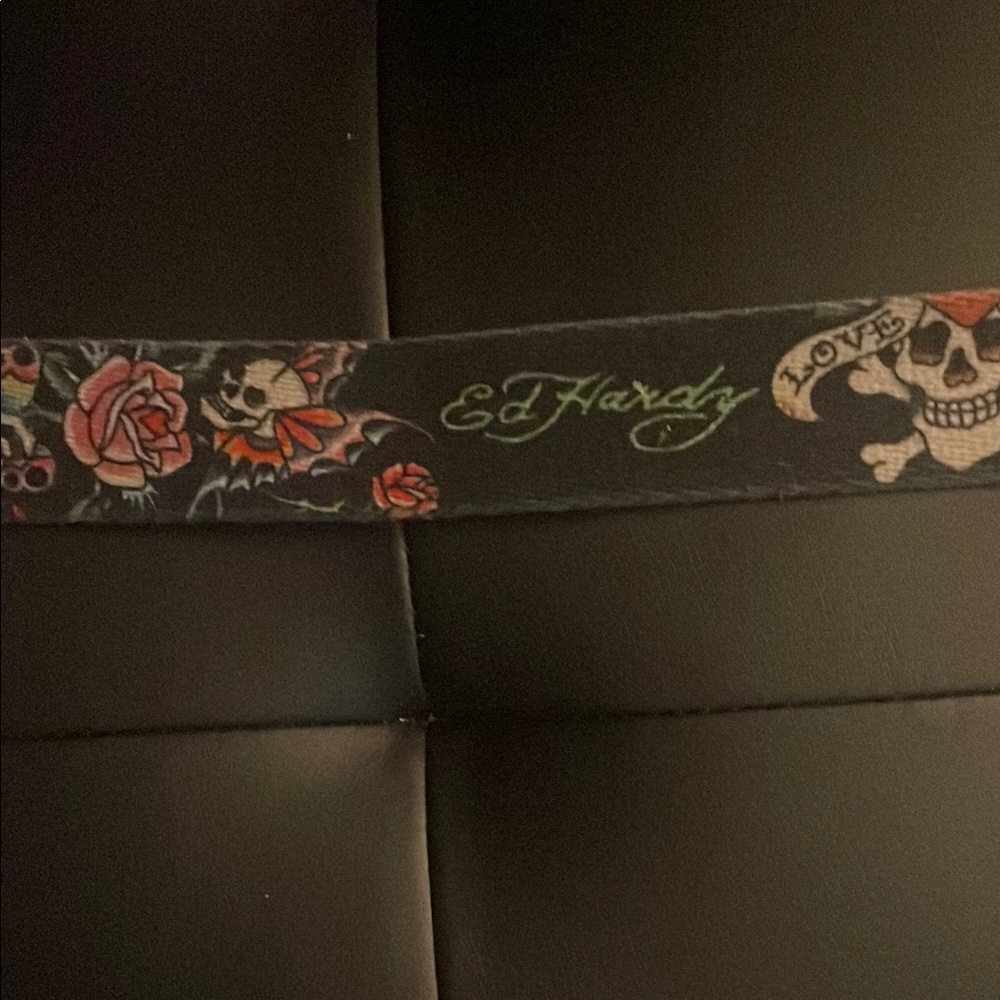 Ed Hardy Black Belt with Skull and Rose Design